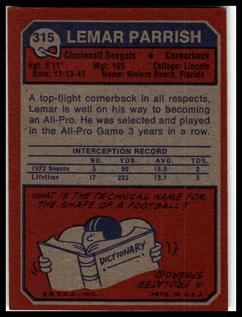 1973 Topps #315 Lemar Parrish Excellent