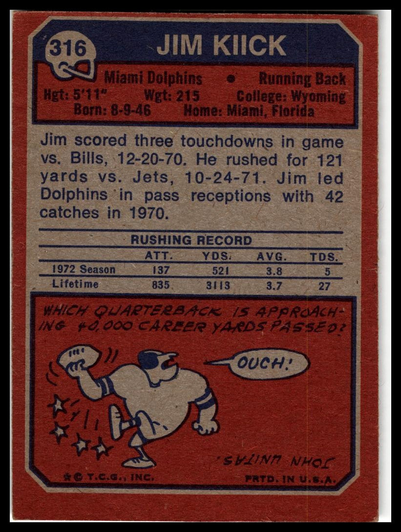 1973 Topps #316 Jim Kiick Excellent