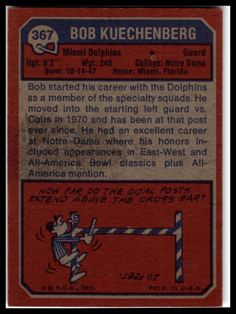 1973 Topps #367 Bob Kuechenberg Excellent