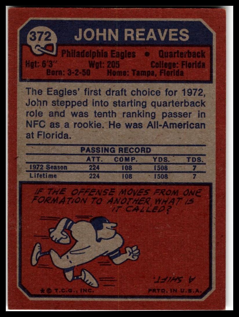 1973 Topps #372 John Reaves Excellent