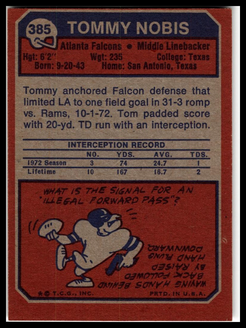 1973 Topps #385 Tommy Nobis Excellent