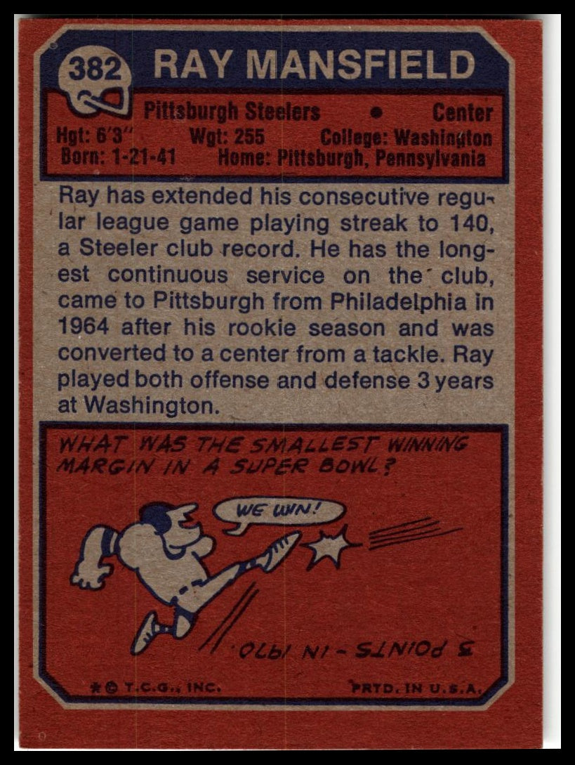 1973 Topps #382 Ray Mansfield Excellent