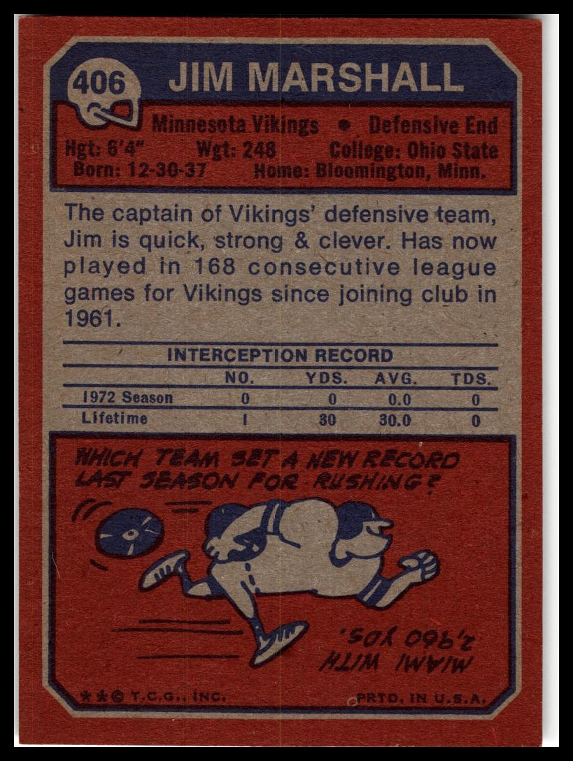 1973 Topps #406 Jim Marshall Excellent