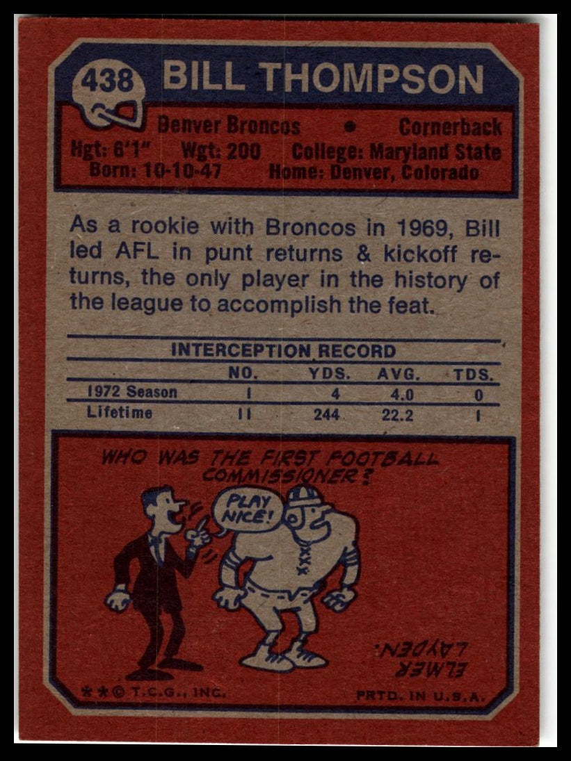 1973 Topps #438 Bill Thompson Excellent