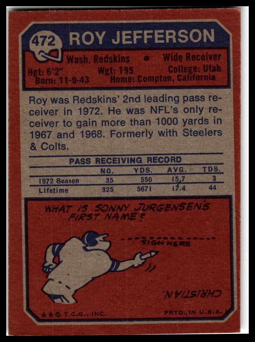 1973 Topps #472 Roy Jefferson Excellent