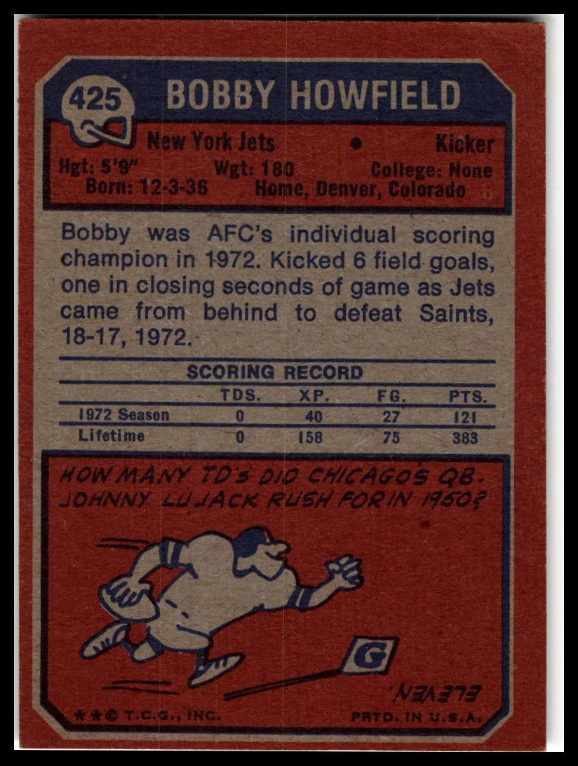 1973 Topps #425 Bobby Howfield Excellent