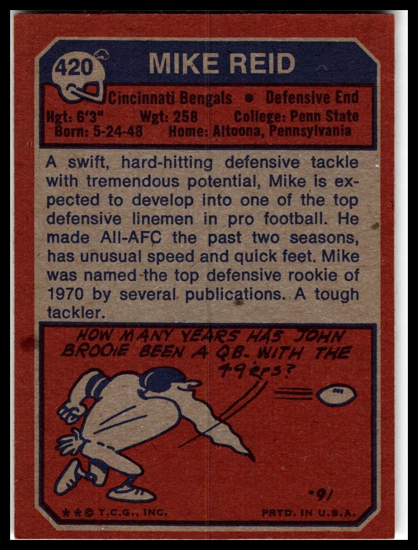 1973 Topps #420 Mike Reid Excellent