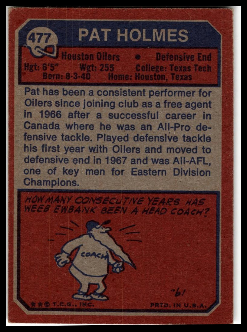 1973 Topps #477 Pat Holmes Excellent