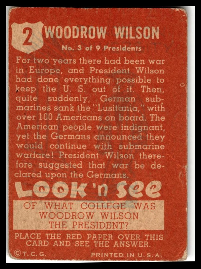 1952 Topps Look 'n See (R714-16) #2 Woodrow Wilson Very Good