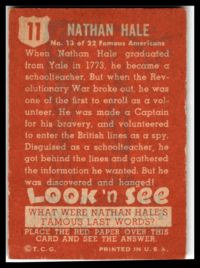 1952 Topps Look 'n See (R714-16) #11 Nathan Hale Excellent