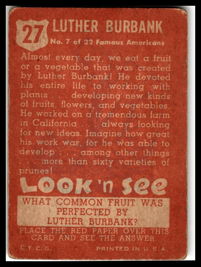 1952 Topps Look 'n See (R714-16) #27 Luther Burbank Very Good