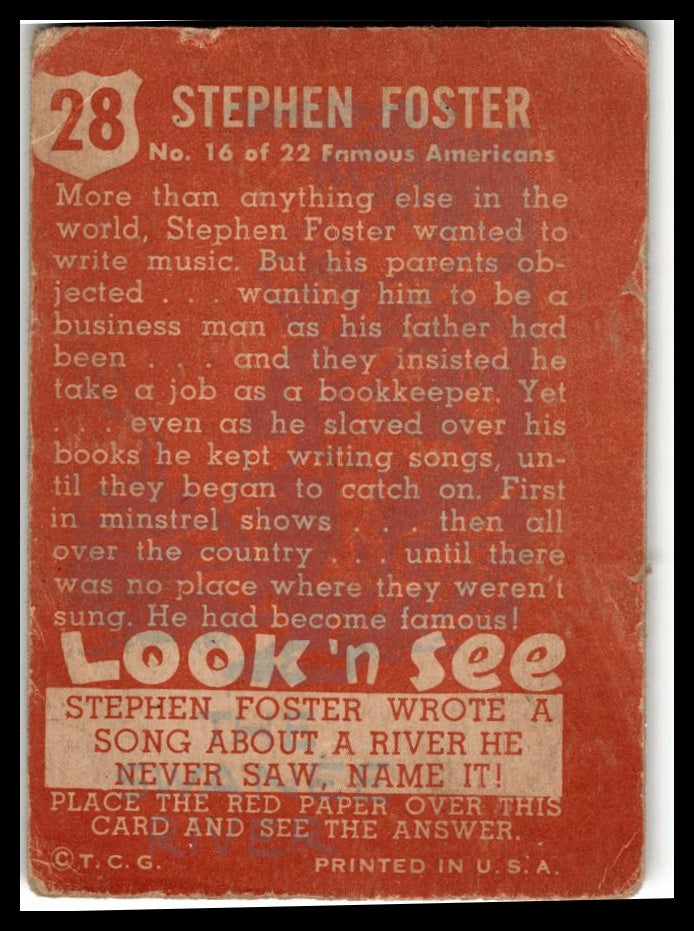 1952 Topps Look 'n See (R714-16) #28 Stephen Foster Very Good