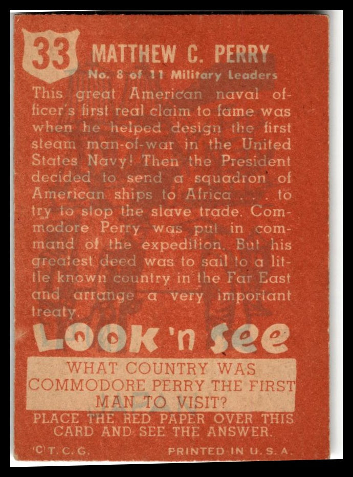 1952 Topps Look 'n See (R714-16) #33 Oliver H. Perry Very Good