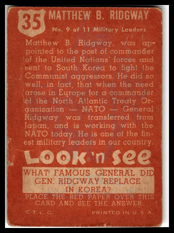 1952 Topps Look 'n See (R714-16) #35 Gen. Matthew Ridgeway Very Good