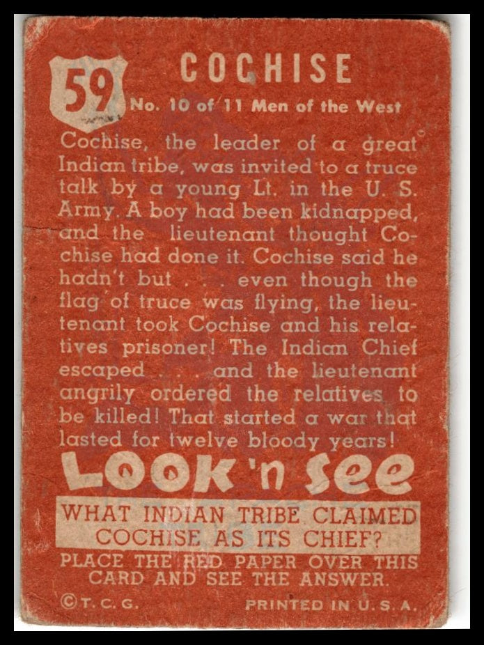 1952 Topps Look 'n See (R714-16) #59 Cochise Very Good