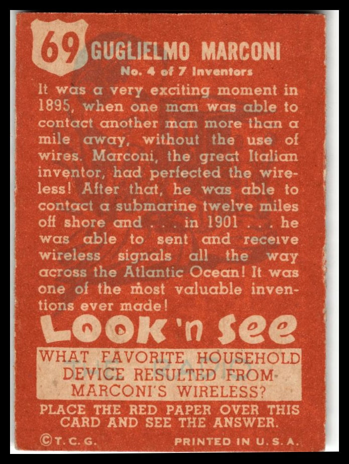1952 Topps Look 'n See (R714-16) #69 Guglielmo Marconi Excellent