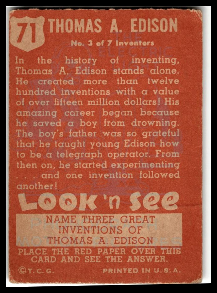1952 Topps Look 'n See (R714-16) #71 Thomas A. Edison Excellent
