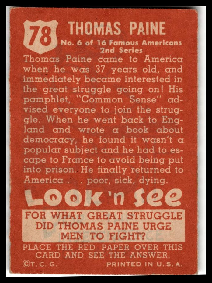 1952 Topps Look 'n See (R714-16) #78 Thomas Paine Excellent