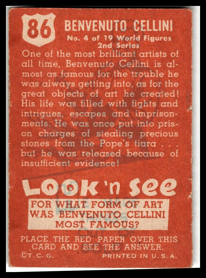 1952 Topps Look 'n See (R714-16) #86 Benvenuto Cellini Excellent