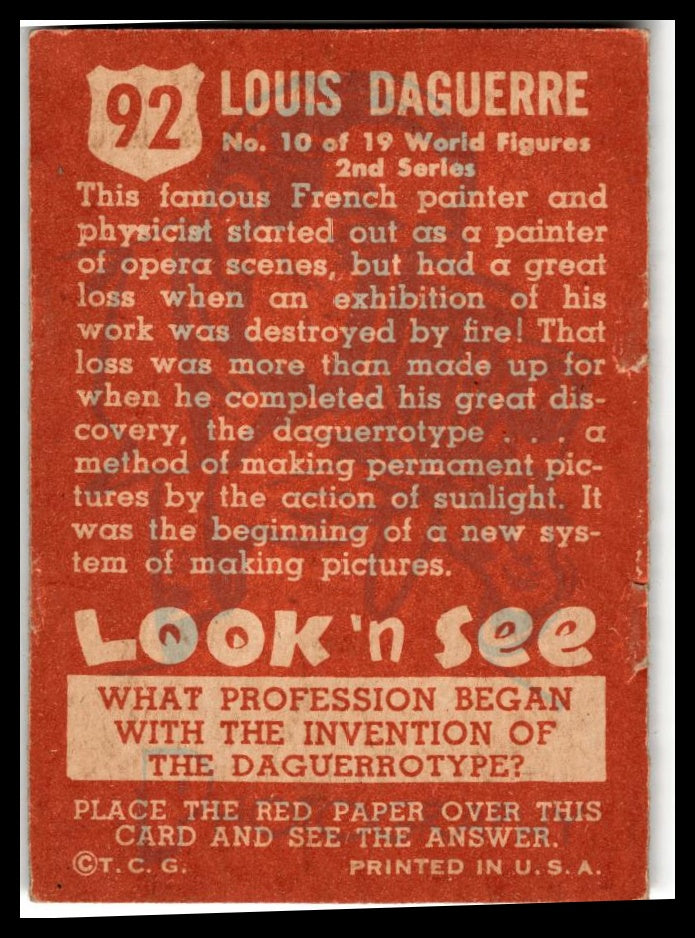 1952 Topps Look 'n See (R714-16) #92 Louis Daguerre Excellent
