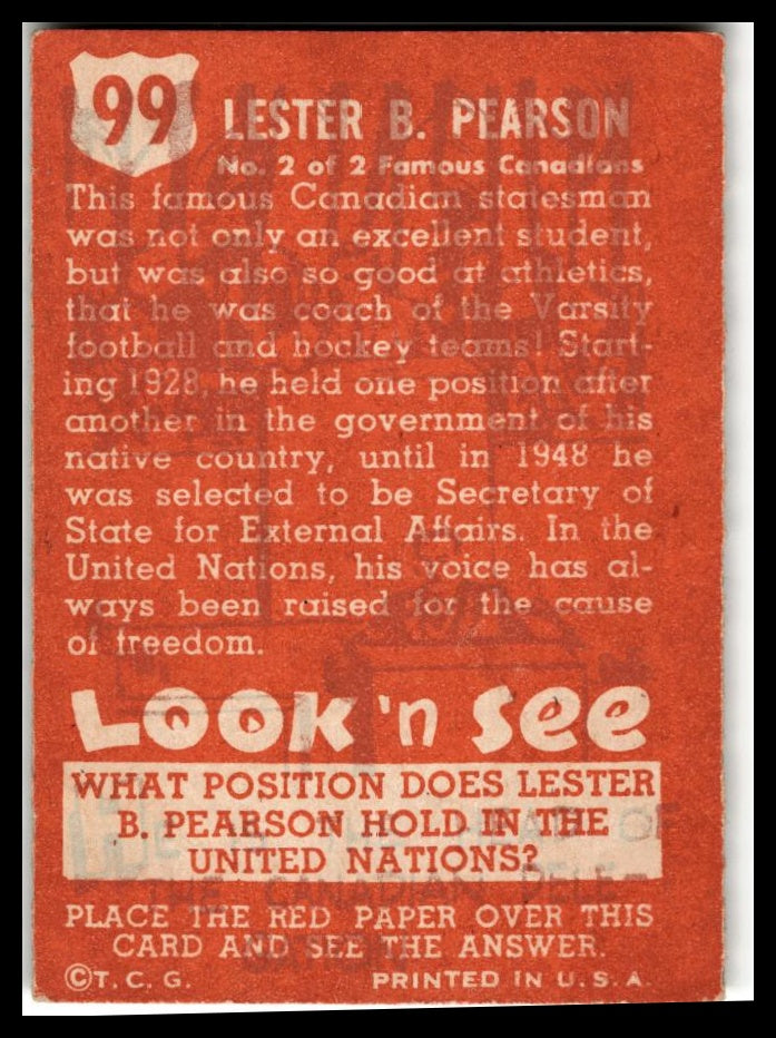 1952 Topps Look 'n See (R714-16) #99 Lester B. Pearson Excellent