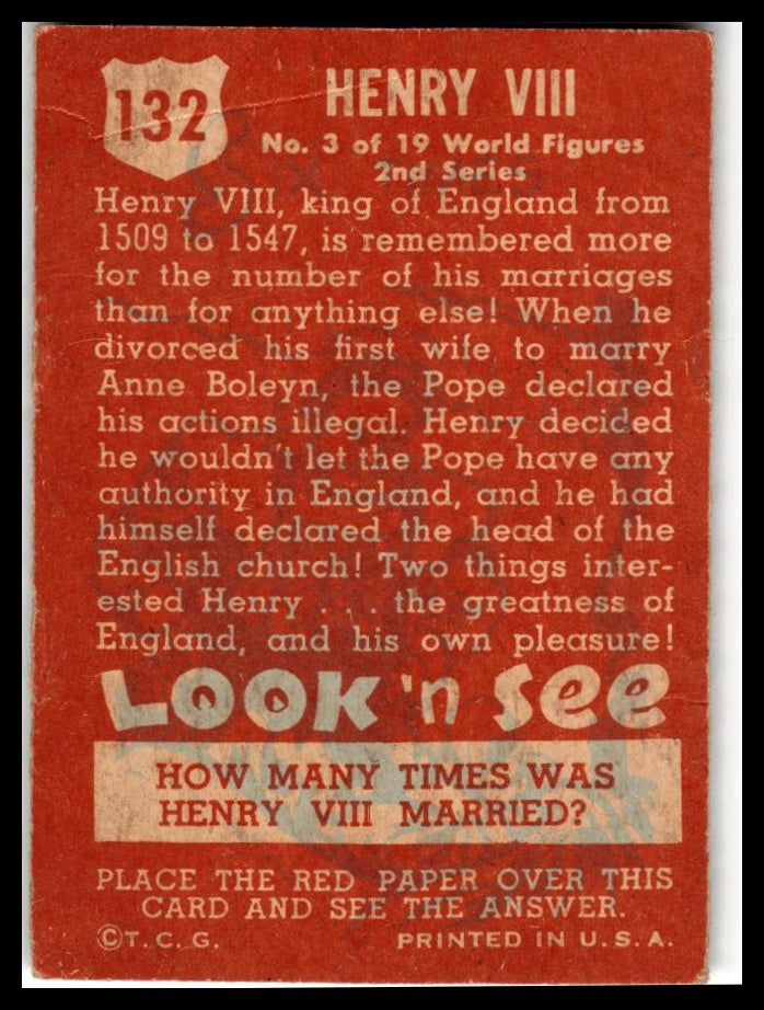 1952 Topps Look 'n See (R714-16) #132 Henry VIII Very Good