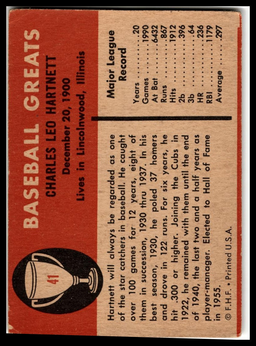 1961 Fleer Baseball Greats (F418-3) #41 Gabby Hartnett Very Good