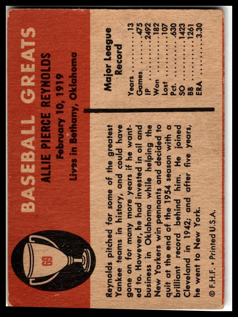 1961 Fleer Baseball Greats (F418-3) #69 Allie Reynolds Very Good