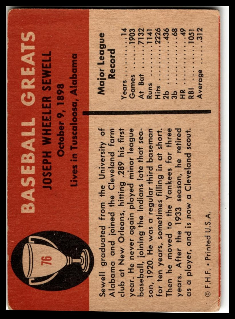 1961 Fleer Baseball Greats (F418-3) #76 Joe Sewell Very Good