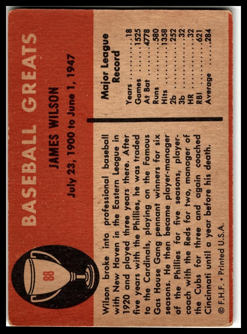 1961 Fleer Baseball Greats (F418-3) #88 Jimmie Wilson Very Good