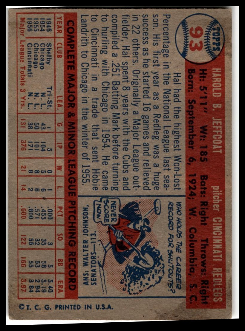 1957 Topps #93 Hal Jeffcoat Very Good