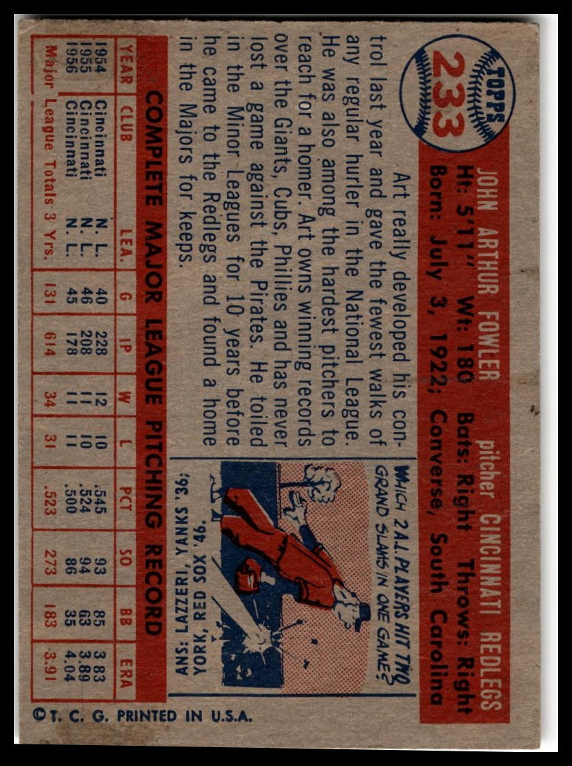 1957 Topps #233 Art Fowler Very Good