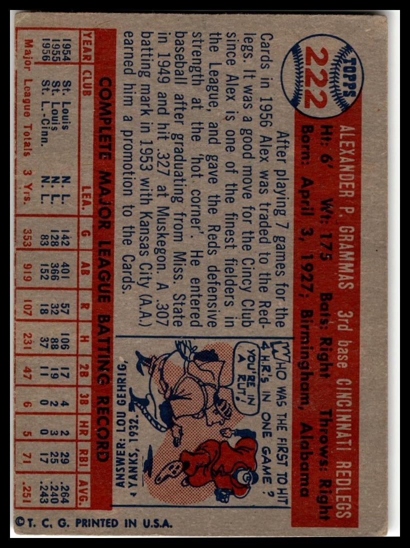 1957 Topps #222 Alex Grammas Very Good