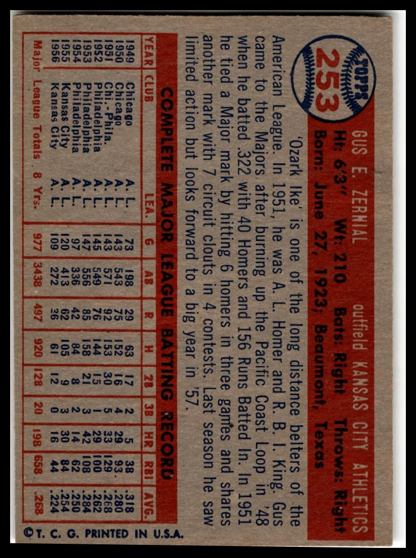 1957 Topps #253 Gus Zernial Very Good