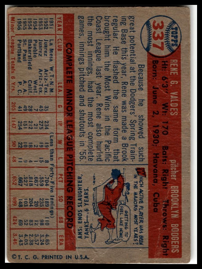 1957 Topps #337 Rene Valdes Very Good