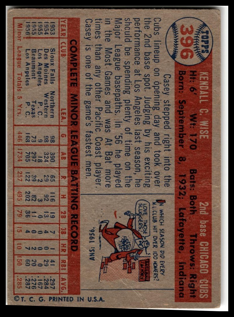 1957 Topps #396 Casey Wise Very Good