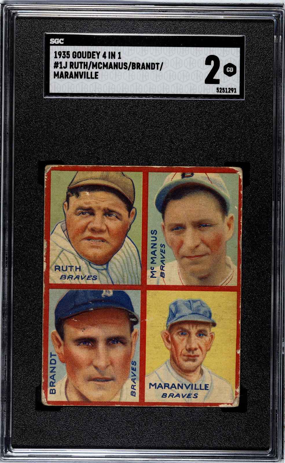 1935 Goudey 4 in 1 #1J Babe Ruth /McManus/Brandt/Maranville SGC 2