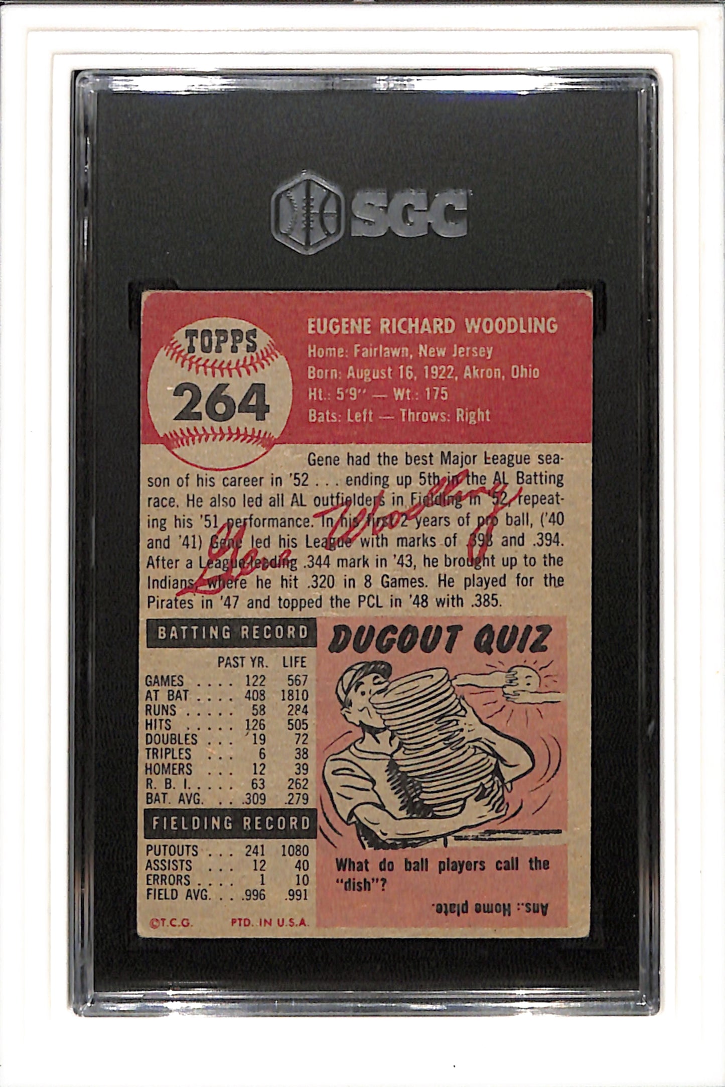 1953 Topps #264 Gene Woodling SGC 3.5 SN 1915929