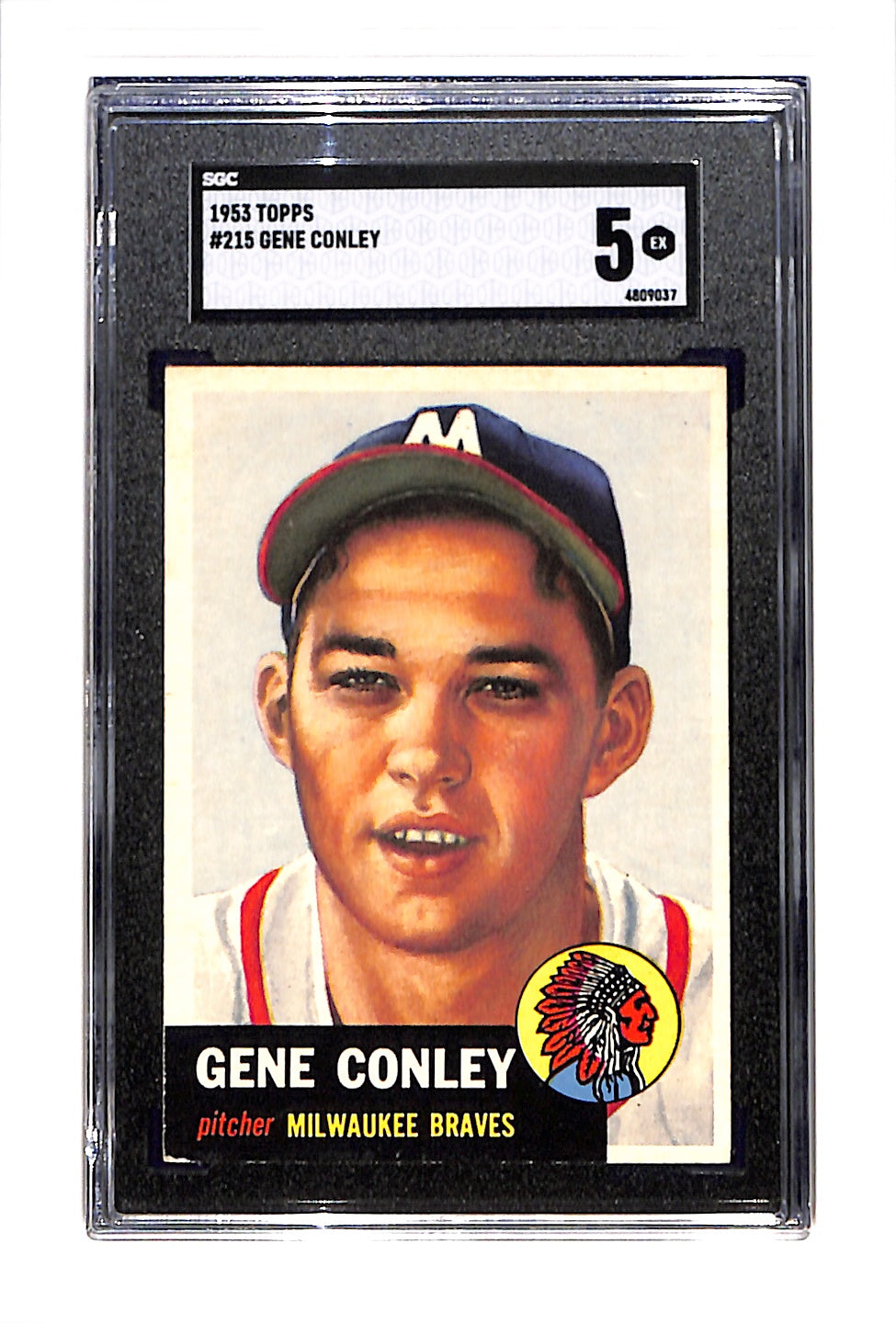 1953 Topps #215 Gene Conley - Milwaukee Braves RC SGC 5