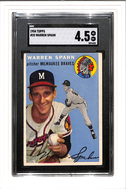 1954 Topps #20 Warren Spahn SGC 4.5 SN 3894483