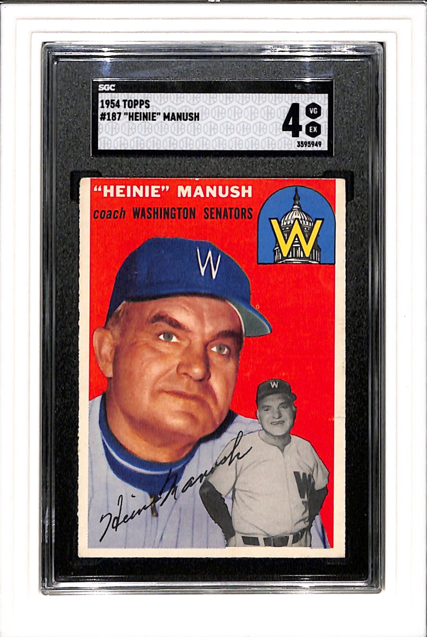 1954 Topps #187 Heinie Manush SGC 4 SN 3595949