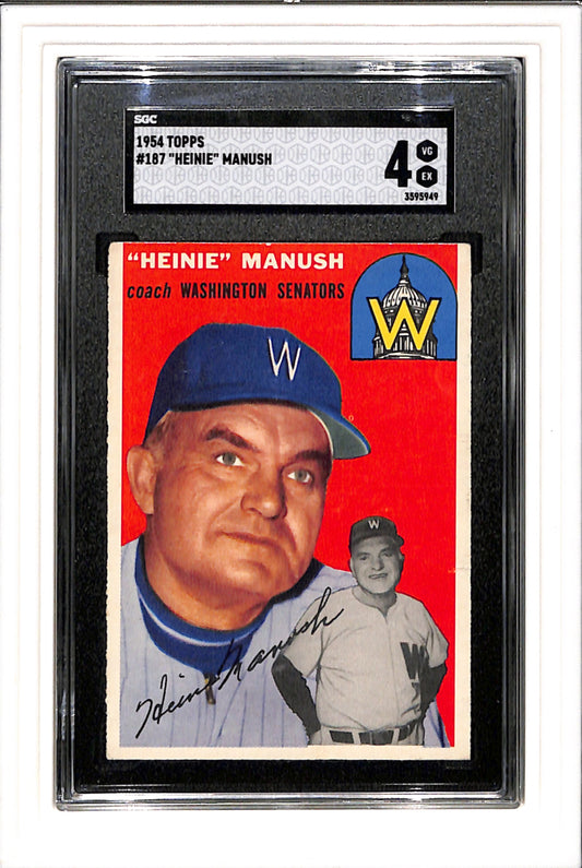 1954 Topps #187 Heinie Manush SGC 4 SN 3595949