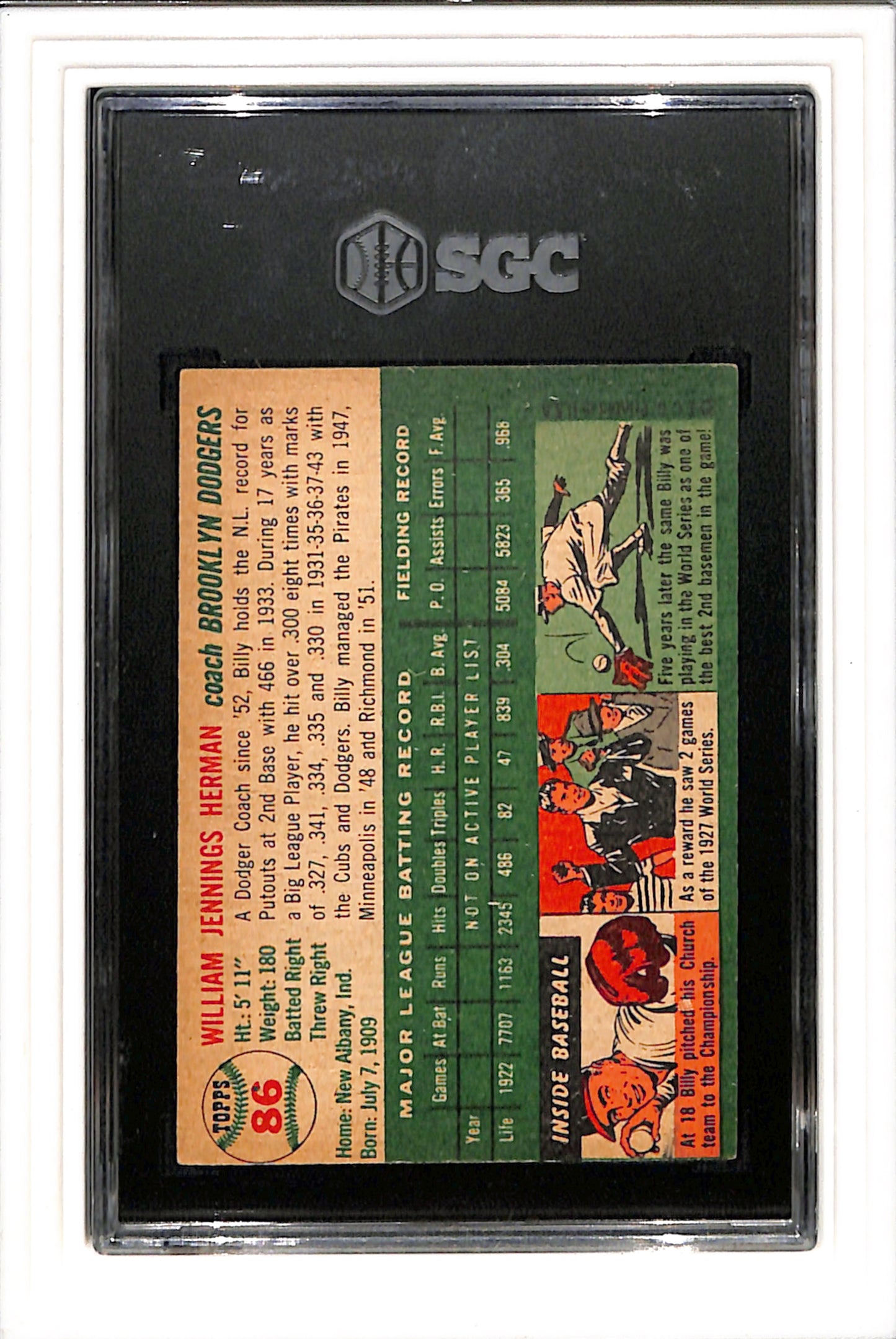 1954 Topps #86 Billy Herman SGC 5.5 SN 1109566
