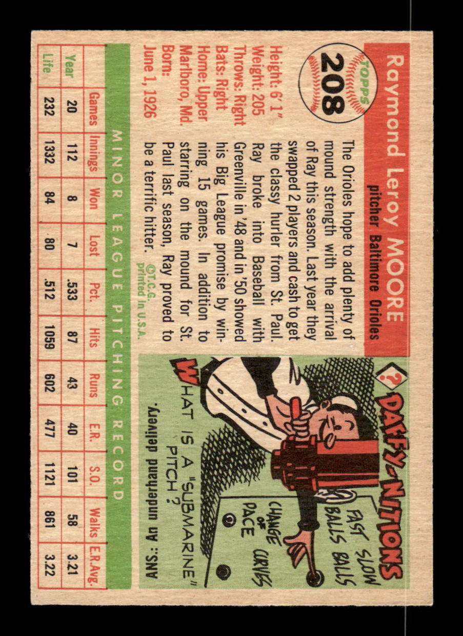 1955 Topps #208 Ray Moore Baltimore Orioles EX - HI# 55B10007494