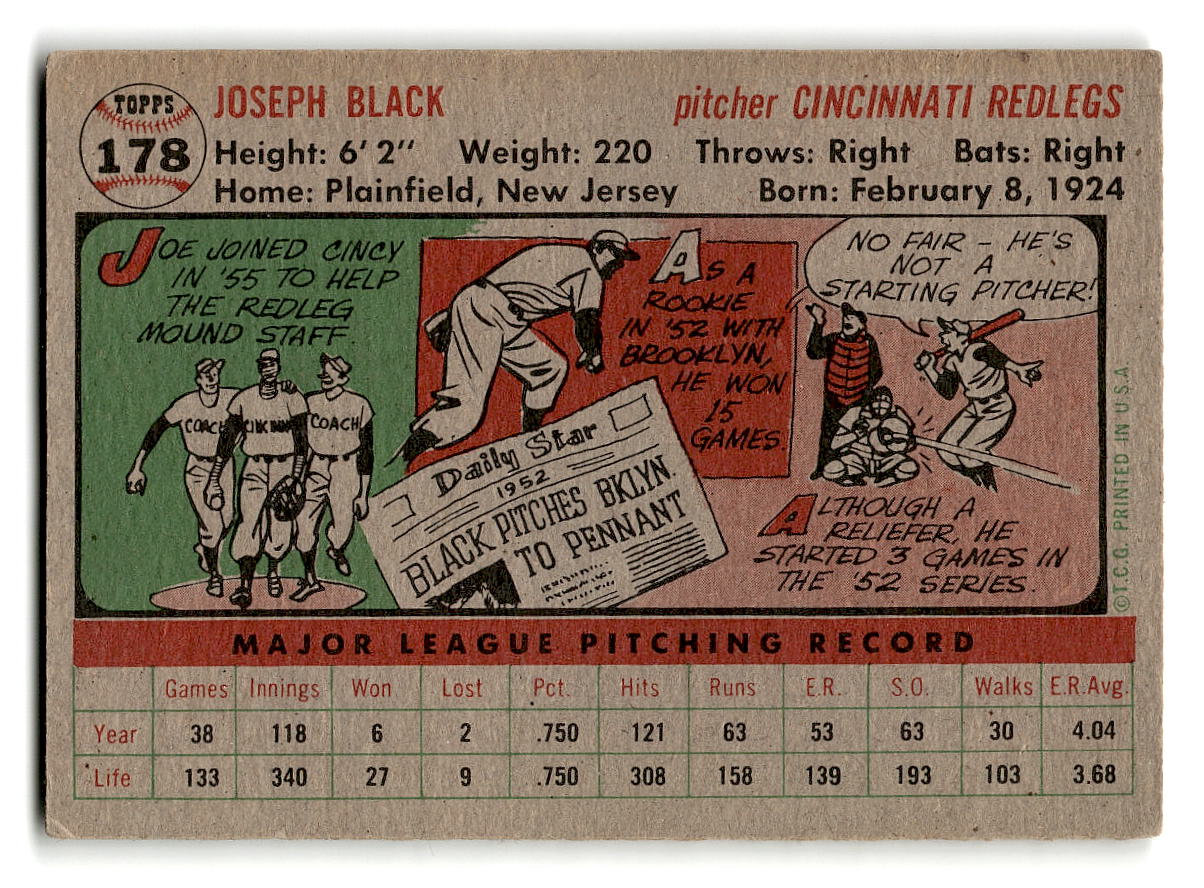 1956 Topps #178 Joe Black VG