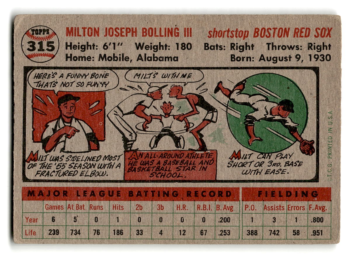 1956 Topps #315 Milt Bolling VGEX