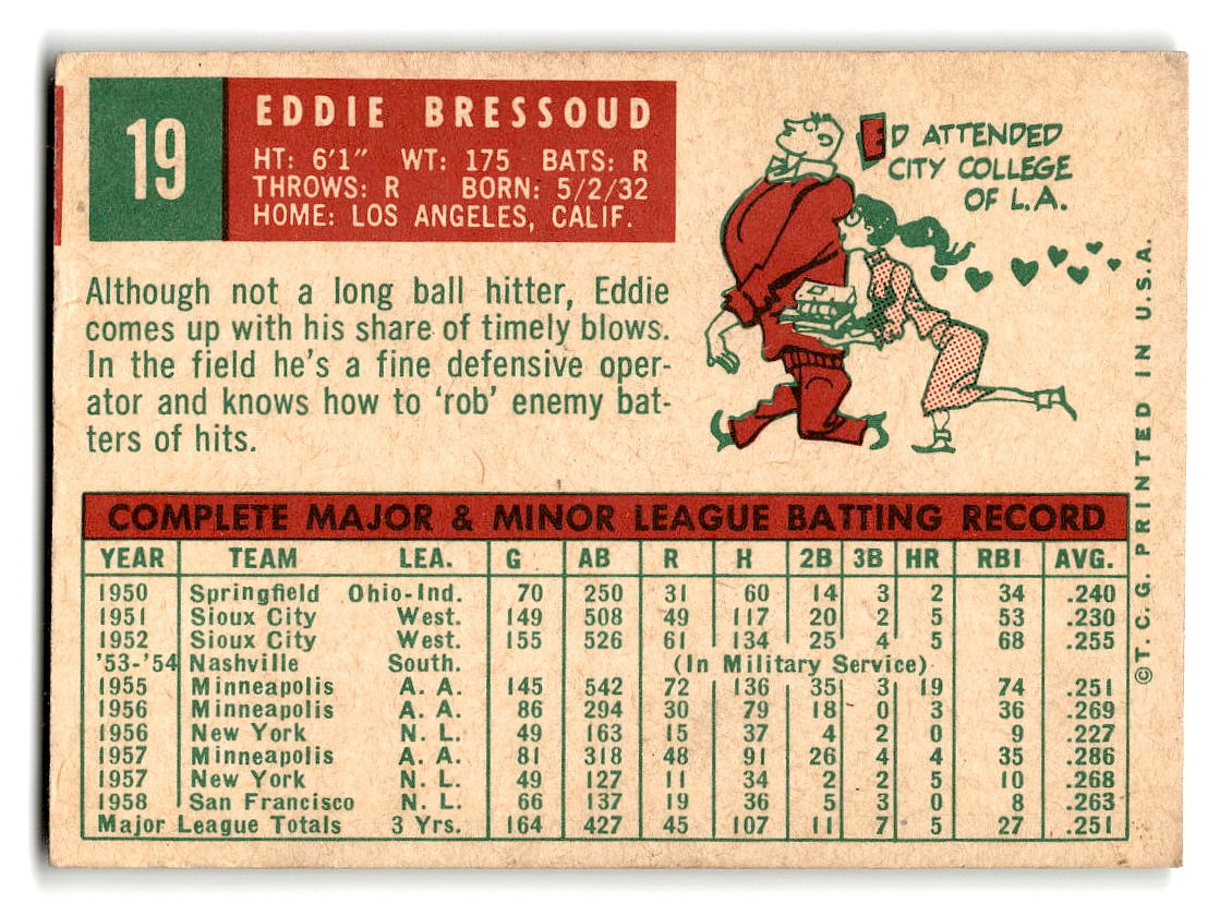 1959 Topps #19 Ed Bressoud San Francisco Giants EXMT