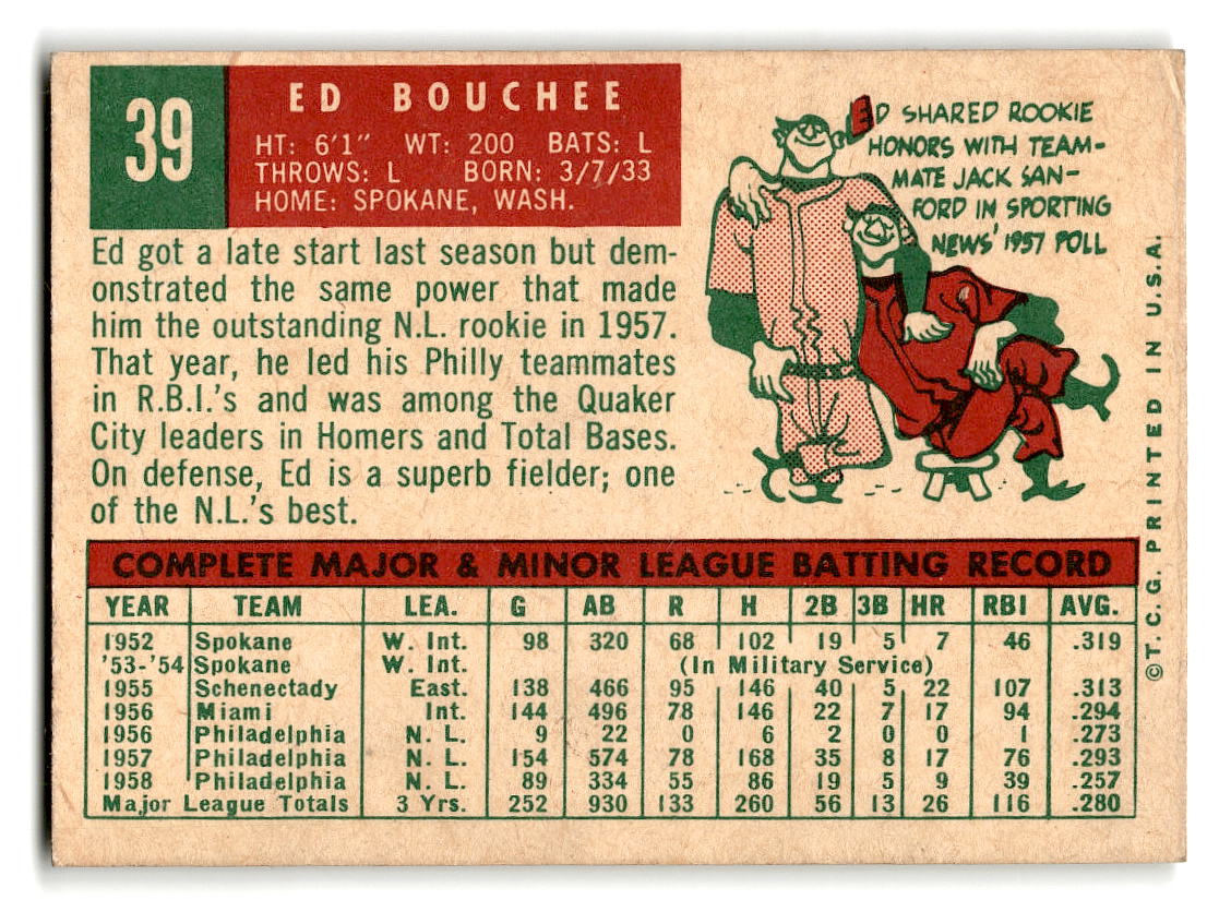 1959 Topps #39 Ed Bouchee Philadelphia Phillies EXMT