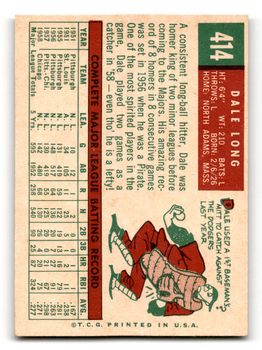 1959 Topps #414 Dale Long Chicago Cubs EX