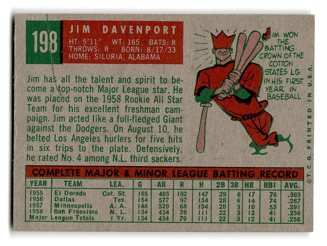 1959 Topps #198 Jim Davenport San Francisco Giants EXMT